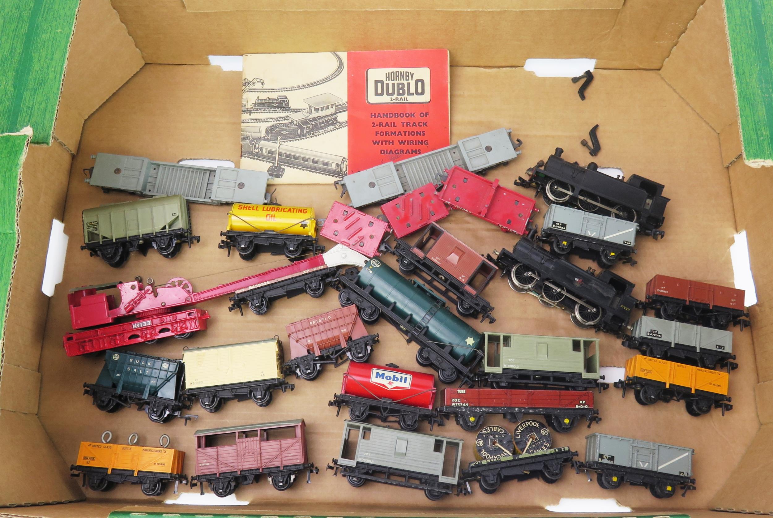 Hornby Dublo OO Gauge Group including two locos, rolling stock, crane