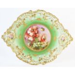 Late 19th Century Limoges wall plate/ tray, oval form, circa 1890, Rococo Revival green ground