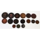 Collection of Old Coins and Tokens including Lancaster Half Penny 1794, Earl Howe Half Penny, ½