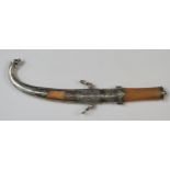 Moroccan Koummya Knife with white metal and bone mounts, 26cm long including sheath