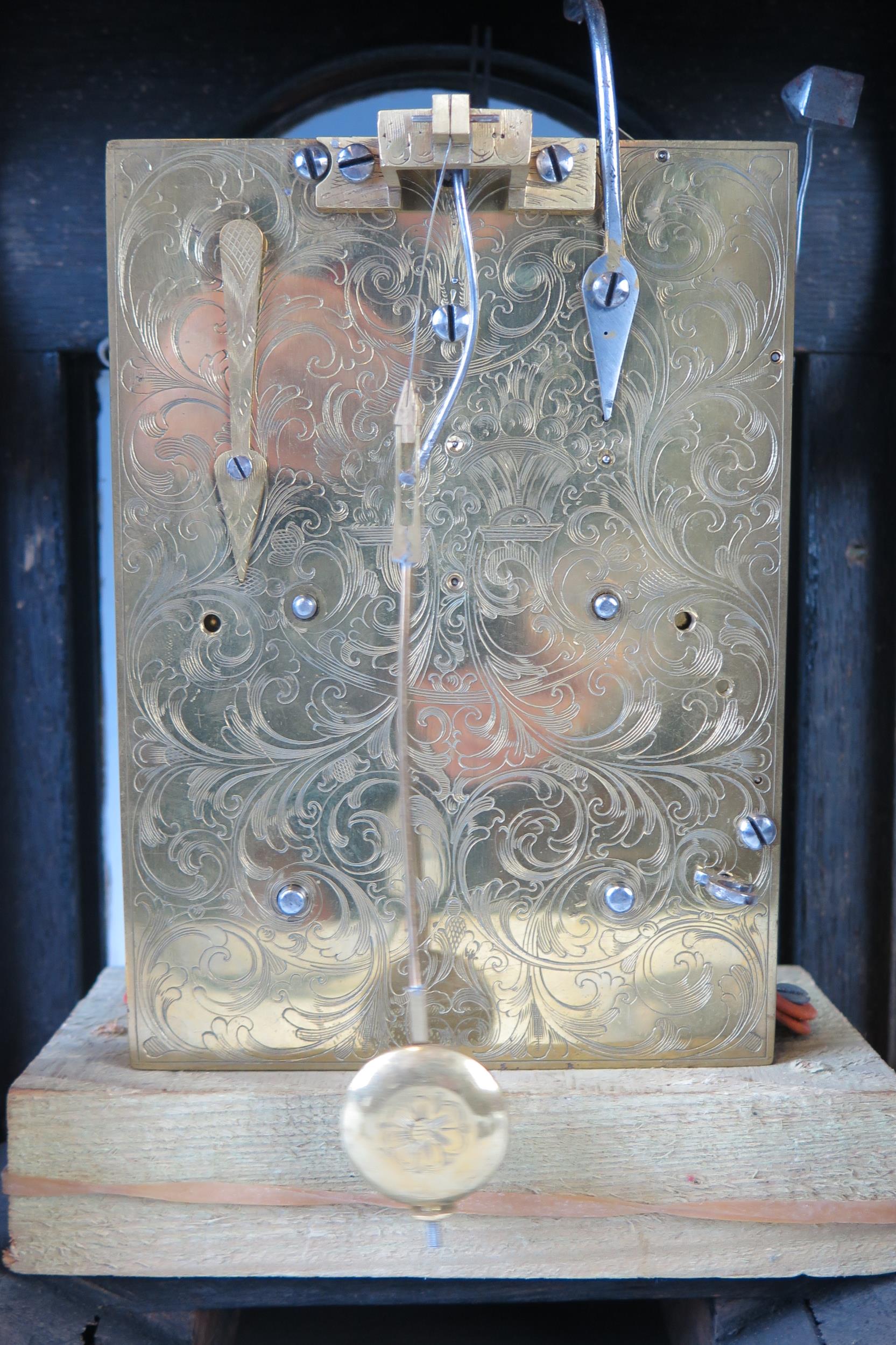 Thomas Bray, London, a mid 18th century ebonised bracket clock, the case with inverted bell top - Image 8 of 10