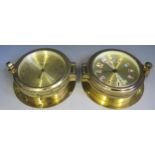 Wempe, Hamburg, a brass cased bulkhead timepiece, with 10cm brass pennant dial, 14cm diameter,