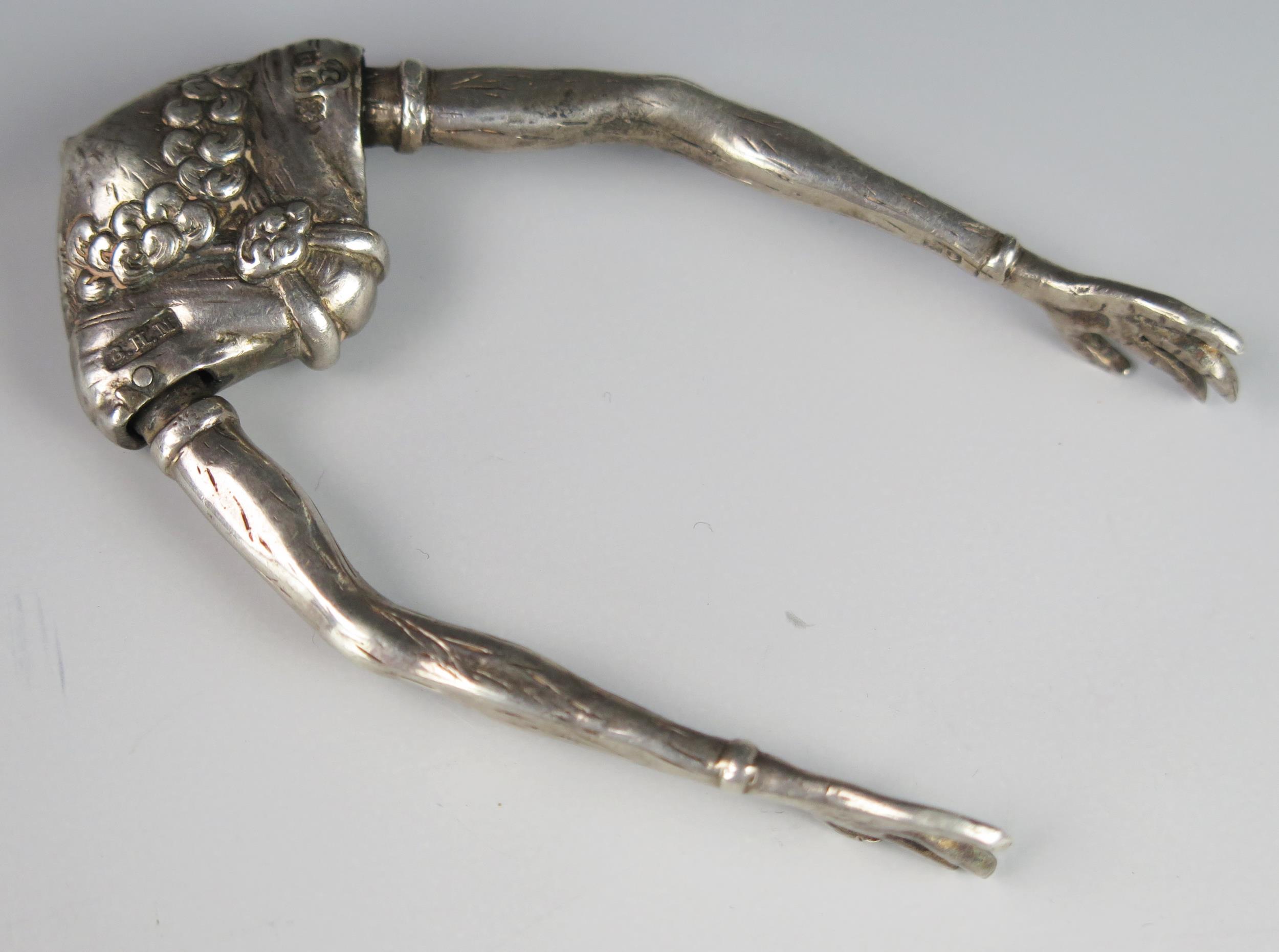 A George V silver novelty pair of sugar tongs, maker Berthold Muller, London, 1915, with grotesque - Image 3 of 4