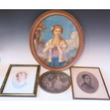 Three 19th Century Portraits, largest watercolour (57x46cm including glazed frame) with label