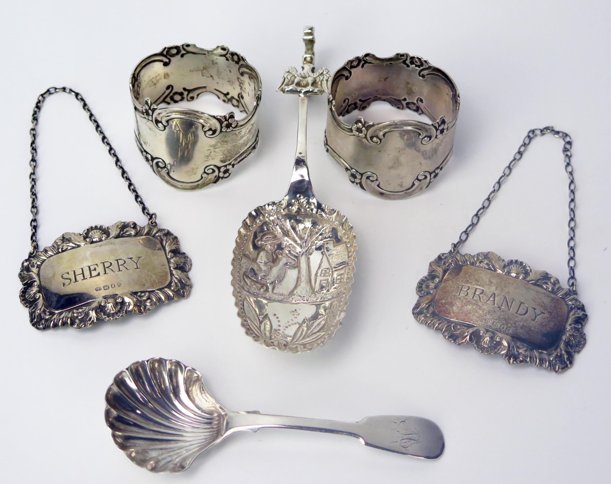 George III Silver Spoon with scallop shaped bowl (Newcastle 1798, Thomas Watson) pair of Victorian