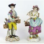 Pair of Early 20th Century Uffrecht Porcelain Bird Seller Figures, in the Rococo Revival style, 20cm