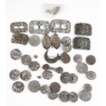 A Collection of Antique Cut Steel Buttons and Shoe Buckles, 18th and 19th Century, three pairs of