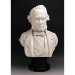 A large Parian portrait bust of Richard Colden, on a ebonised wooden base, originally modelled by