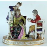 Uffrecht Porcelain Figural Group depicting a hair dresser arranging a lady's hair while being read