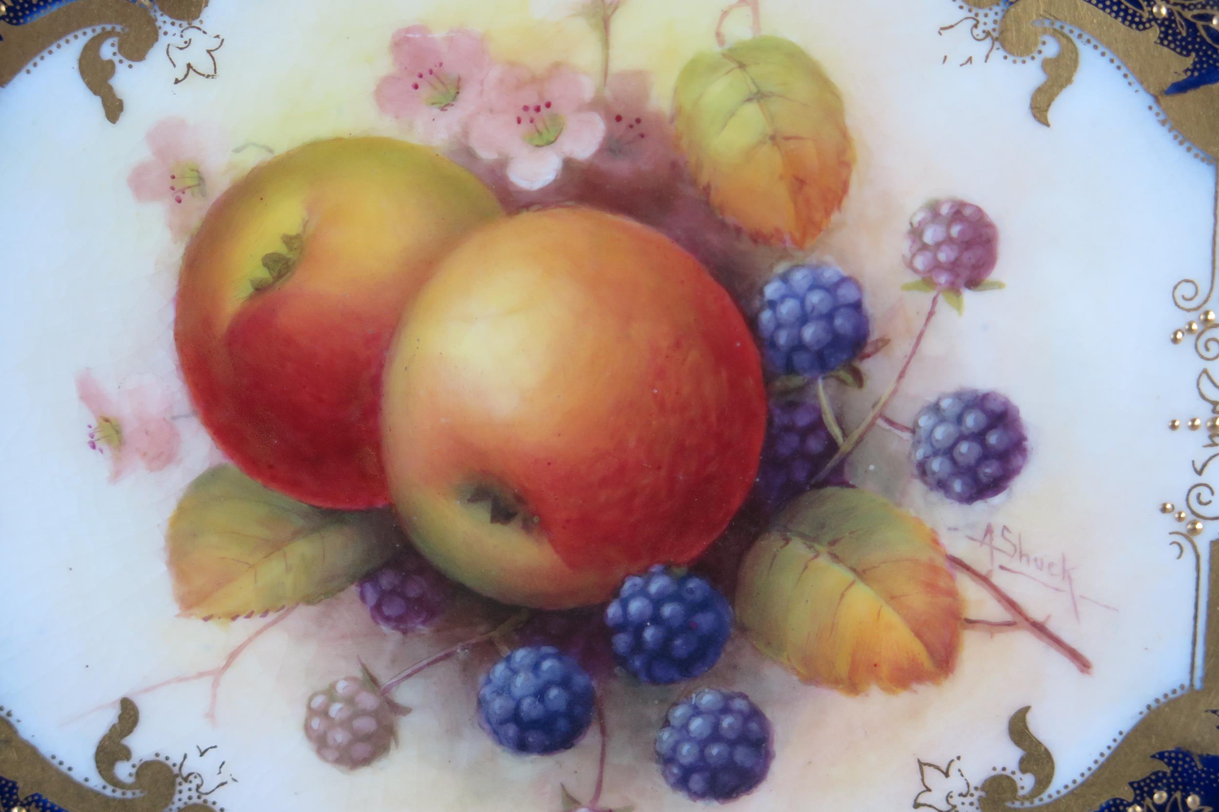 Royal Worcester Hand Painted Cabinet Plate of lobed square form, decorated with apples and - Image 2 of 4
