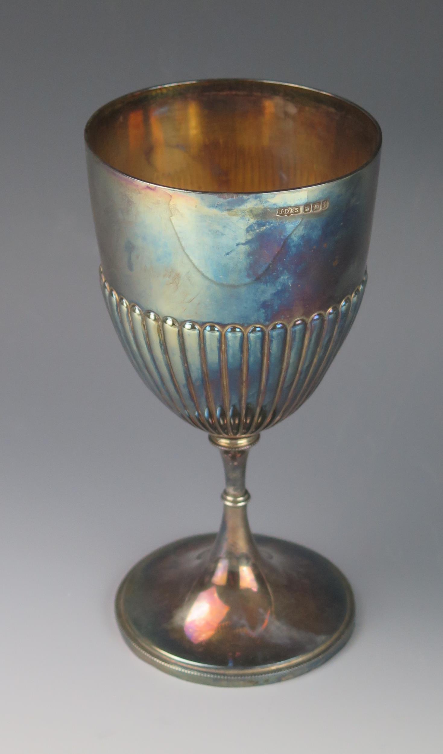 A Victorian, silver goblet, maker James Dixon & Sons Ltd, Sheffield, 1898, the bowl with half reeded - Image 2 of 2
