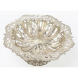 Edward VII Pierced Silver Shaped Circular Dish with foliate scroll rim and raised and on a lobed