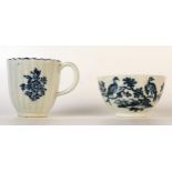 Unusual Late 18th Century Worcester Blue and White Tea Bowl, Vulture pattern, together with a