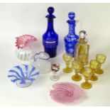 Small Collection of late 19th Century Coloured Glass including a set of six yellow overlaid liquor