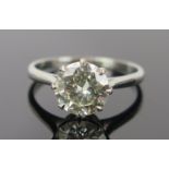 Brilliant Round Cut Diamond Solitaire Ring in an unmarked platinum or white gold setting, size M.