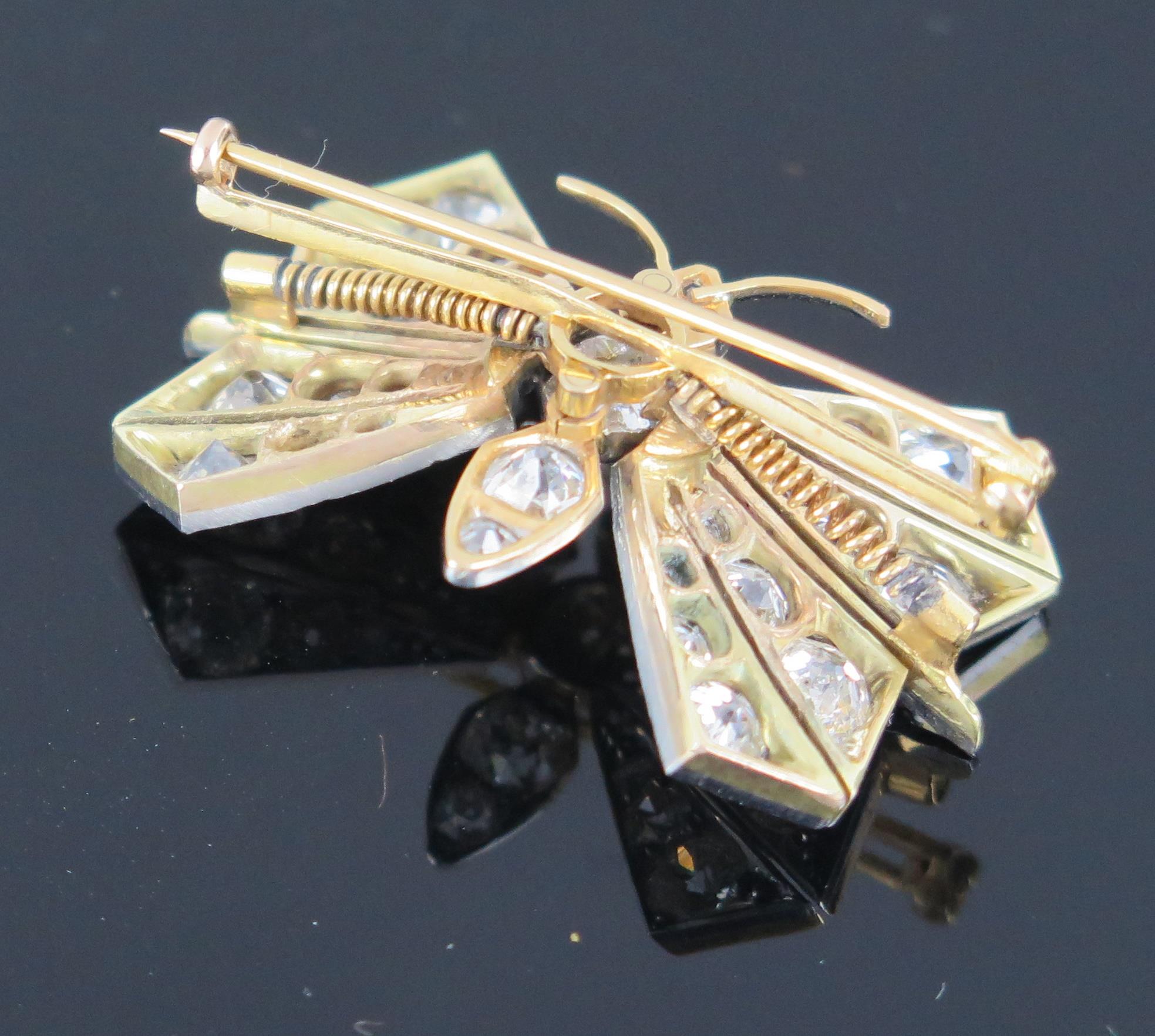 A Diamond Set En Tremblant Butterfly Brooch with spring mounted wings, set with old round cuts and - Image 3 of 3