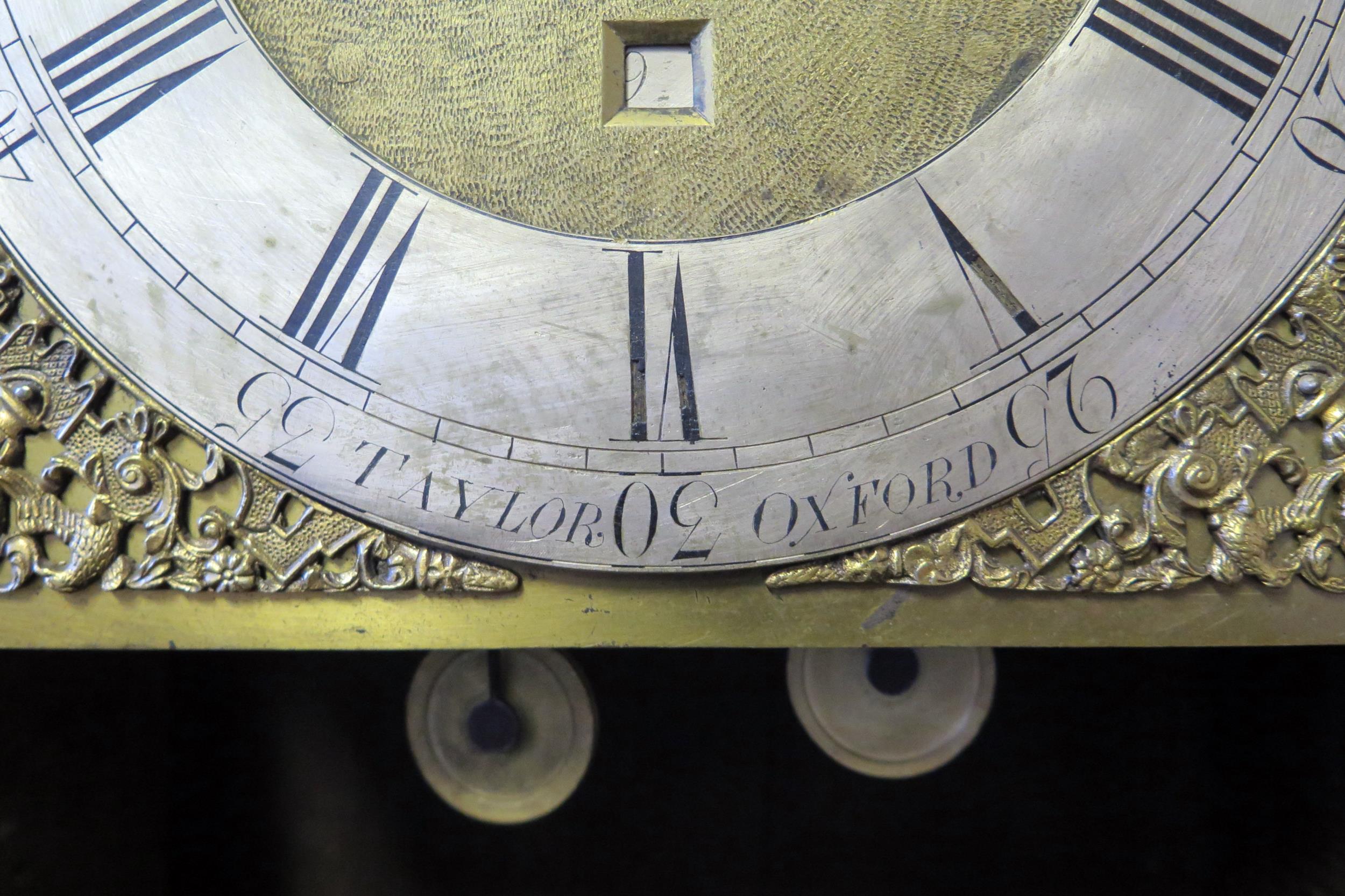 Taylor Oxford, a 19th century oak longcase clock, having a square hood, the trunk with plain panel - Image 3 of 6