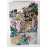 Chinese Painted Porcelain Panel, of figures in mountain landscape, Famille Verte, 20th Century, 38.