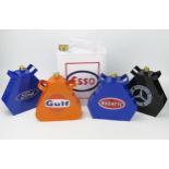 A collection of reproduction petrol cans, includes Gulf, Esso, Bugatti, Mercedes and Ford, (5).