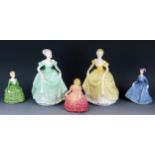 Two Coalport 'Ladies of Fashion' figurines, Emily, Henrietta, a smaller figurine Ann and two Royal