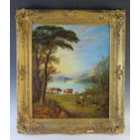 19th Century English School, Pastoral herding scene, oil on canvas, unsigned, 78x68cm including