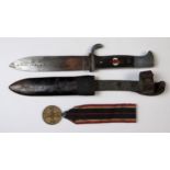 WWII German Hitler Youth Sheath Knife and War Merit Medal