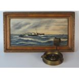 H.M.S. GODETIA WWI 'Trench Art' Ashtray made from 1918 4.7" brass shell and sold with a