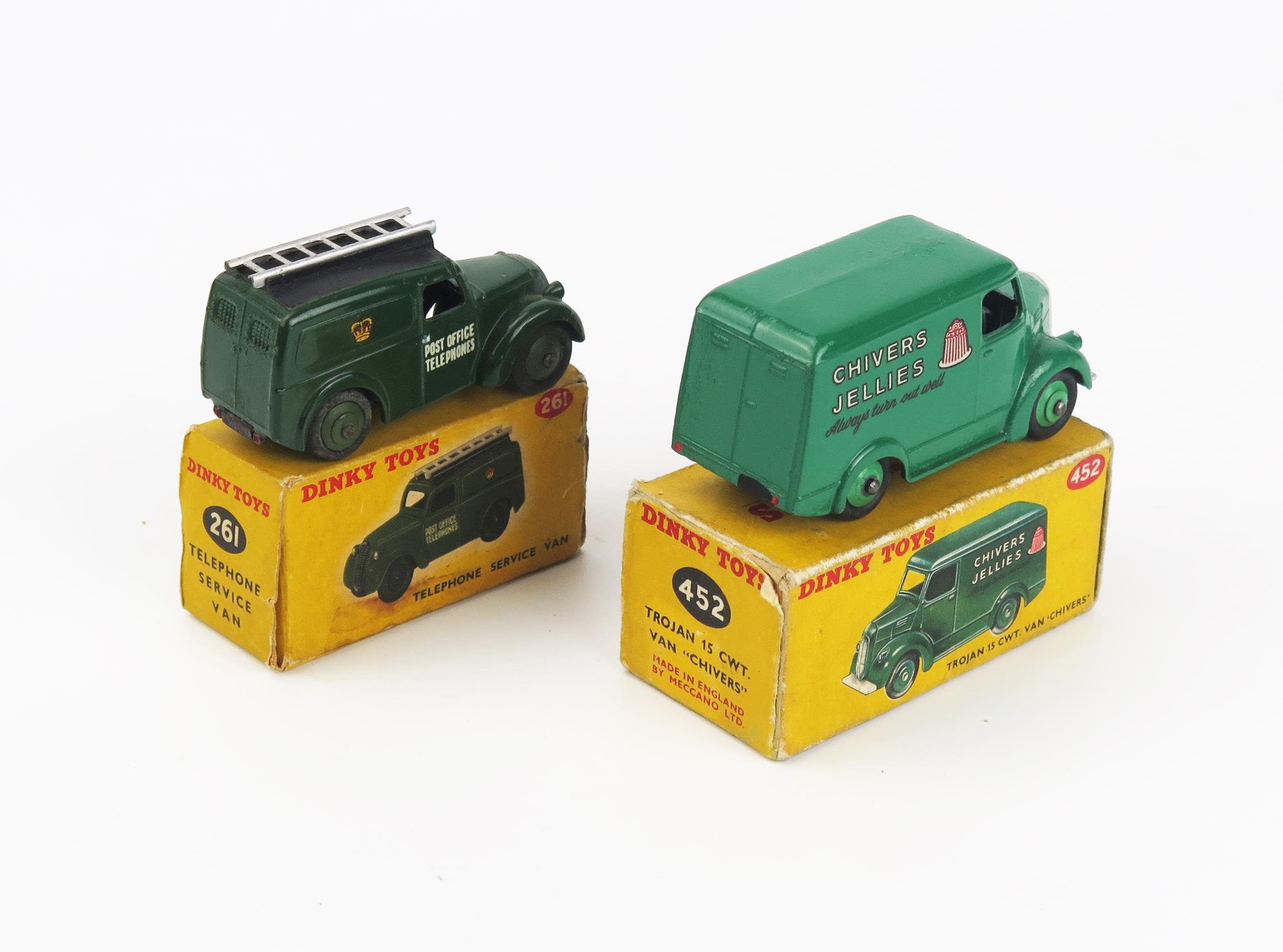 Dinky Van Pair - (1) 261 Telephone Service Van - very dark green body and ridged hubs, (2) 452 - Image 2 of 2