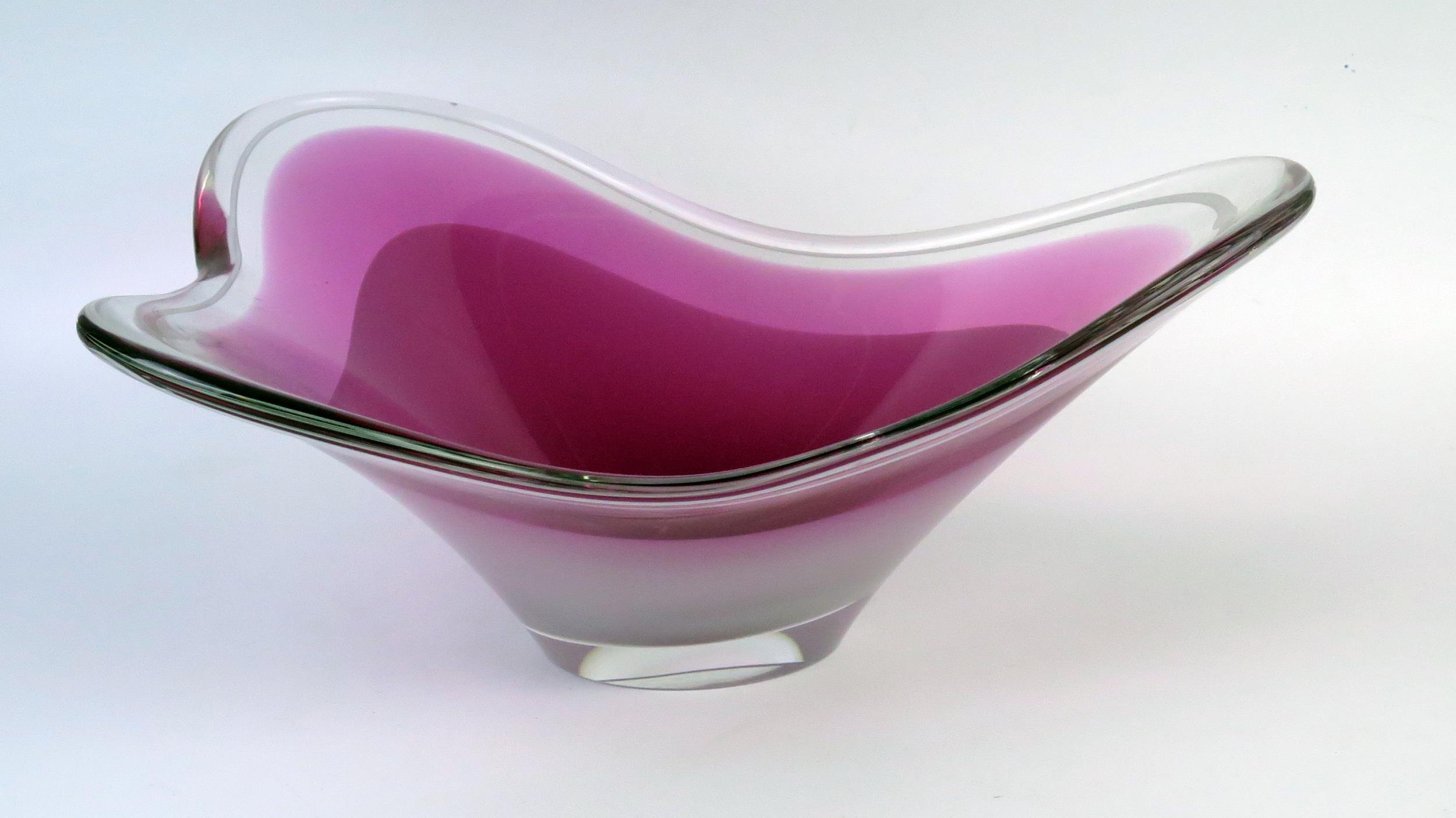 A large 20th Century Studio glass bowl, possibly Val St Lambert, signed indistinctly, 38cm longest