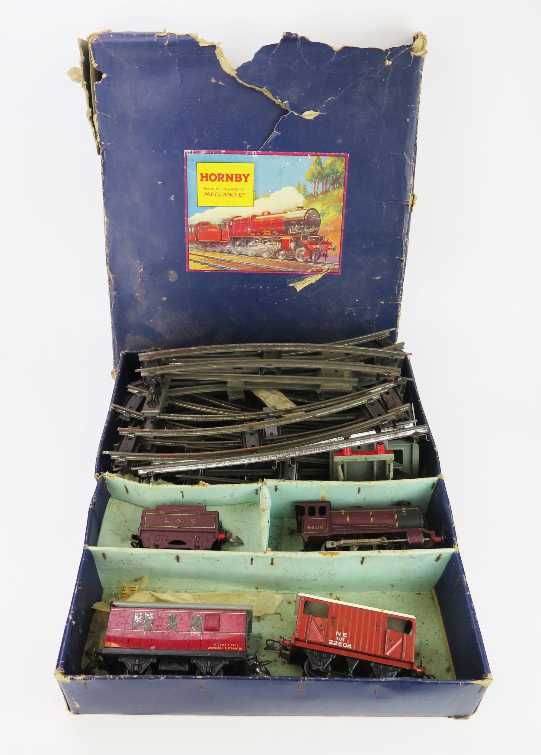 Hornby O Gauge No. 6 Goods Train Set with Type 501 Maroon LMS Loco & Tender (extra track) - good but