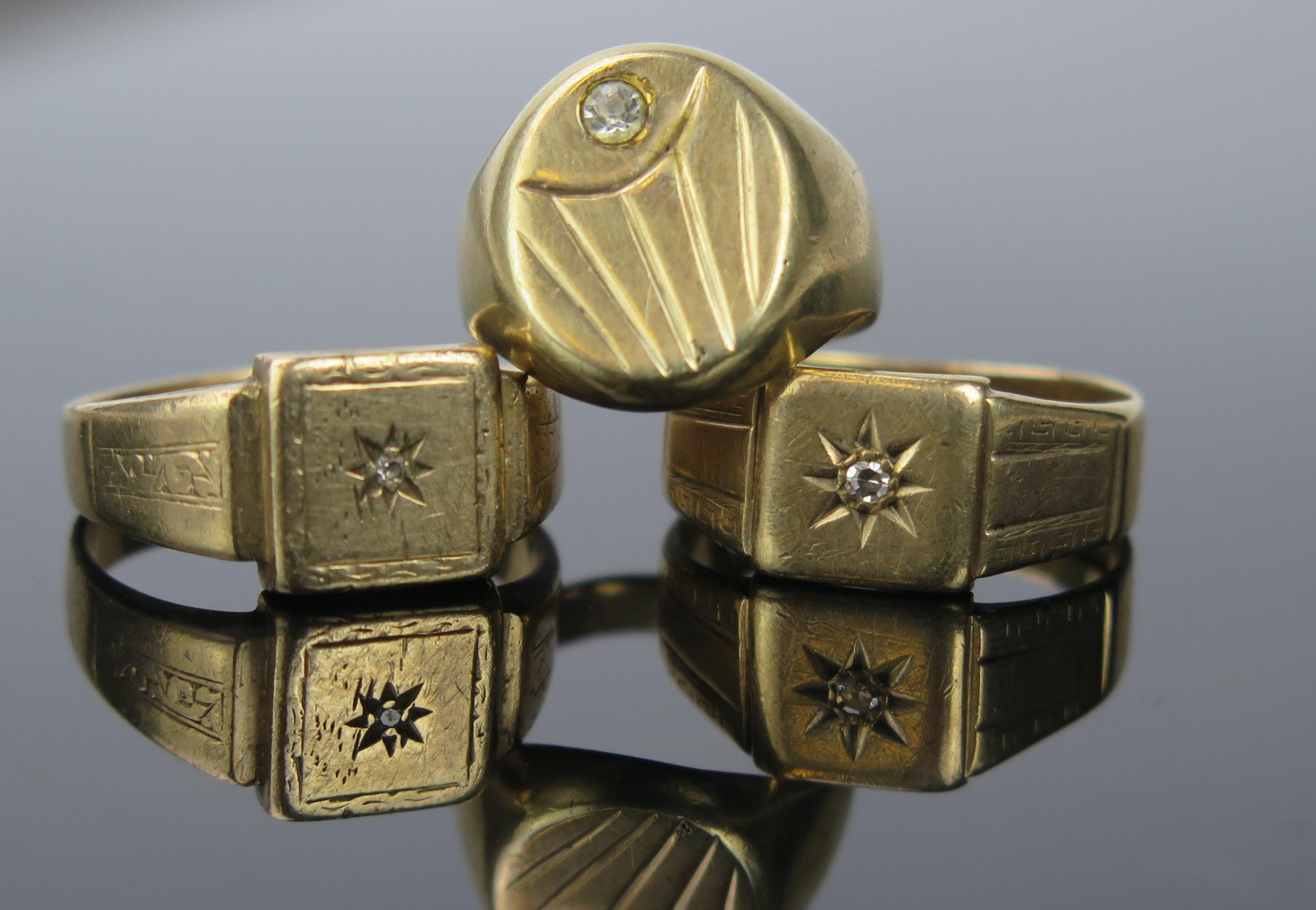 A 20th Century 9ct Gold and Diamond Signet Ring, ring size approximately S, together with another