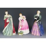 Royal Doulton, three 'Queens of the Realm' figurines, HN3141 Queen Anne, HN3146 Mary Queen of Scots,