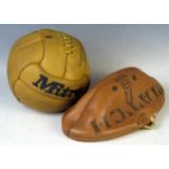 A Mitre stitched leather football size 5, together with a Gilbert stitched leather rugby ball, (2).