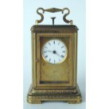 Bourdin, Paris, a 19th century brass carriage clock with 2.5cm enamel Roman dial, the movement