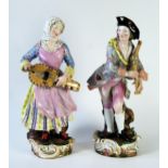 Pair of 19th Century Meissen Figures of Musicians _ a bagpipe player marked Kr. and a woman with a
