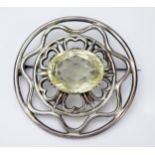 Large Hallmarked Silver and Hardstone Mounted Brooch, 73mm diam.