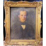 Victorian School, portrait of a gentleman, half length, oil on card, contained within a gilt