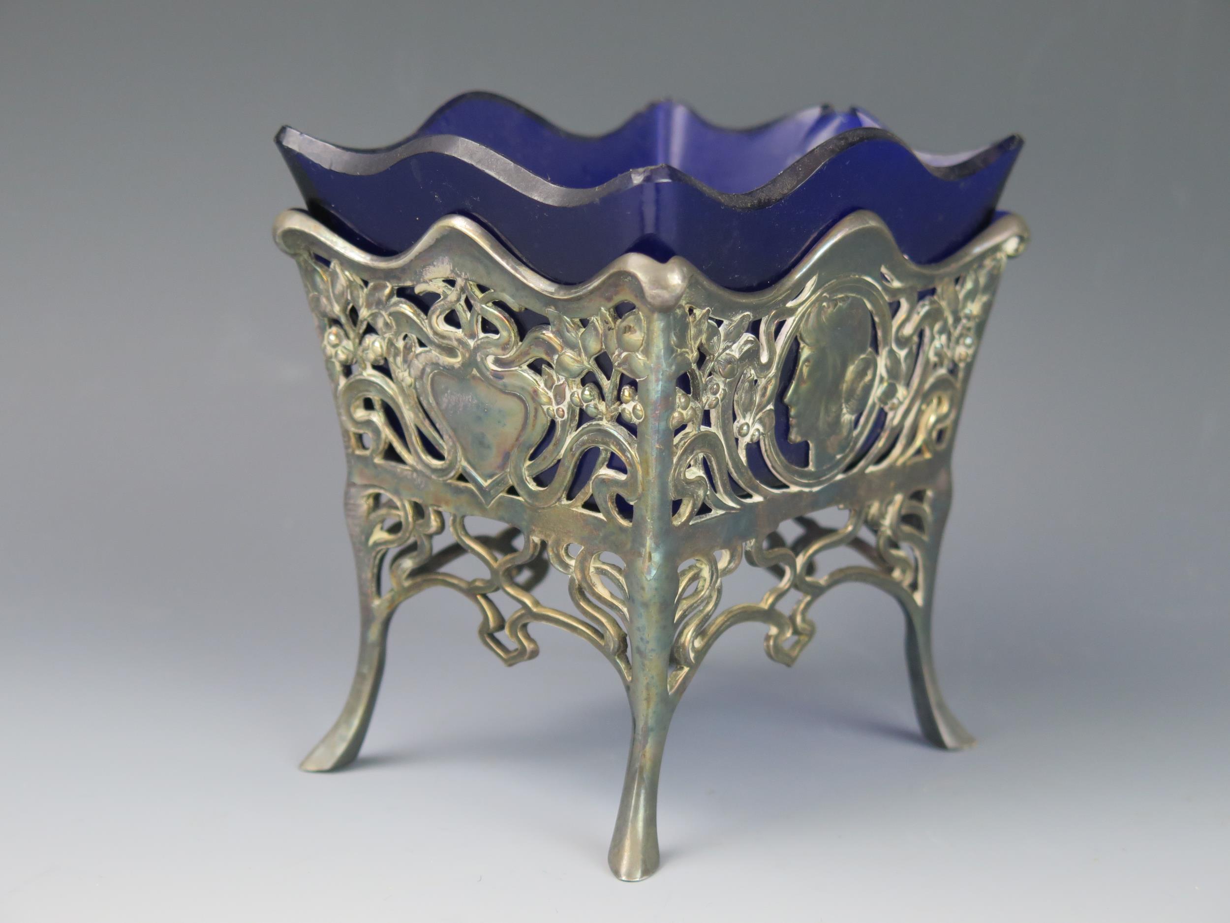 A WMF Art Nouveau period plated basket, of rectangular outline, with female masque and sinuous - Image 2 of 2