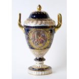 20th Century Ackermann and Frizte, Royal Vienna Style Classical Urn and Cover, cobalt blue ground