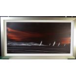 Duncan MacGregor, Coastal Scene with Sailing Yachts, acrylic on canvas, 139x77.5cm including frame