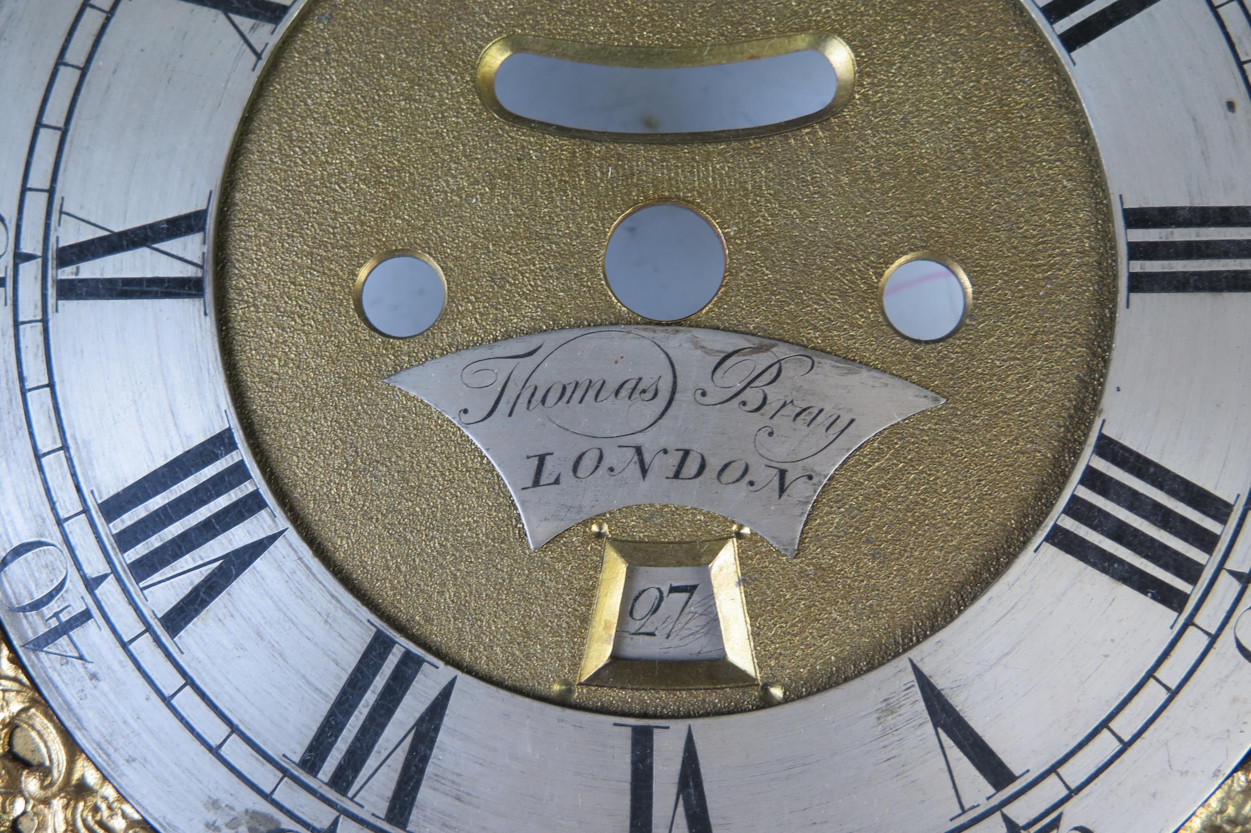 Thomas Bray, London, a mid 18th century ebonised bracket clock, the case with inverted bell top - Image 3 of 10