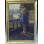 A C20th Portrait of a Young Girl in a Window, Artist unknown, possibly Irish, Oil on canvas, 82 x