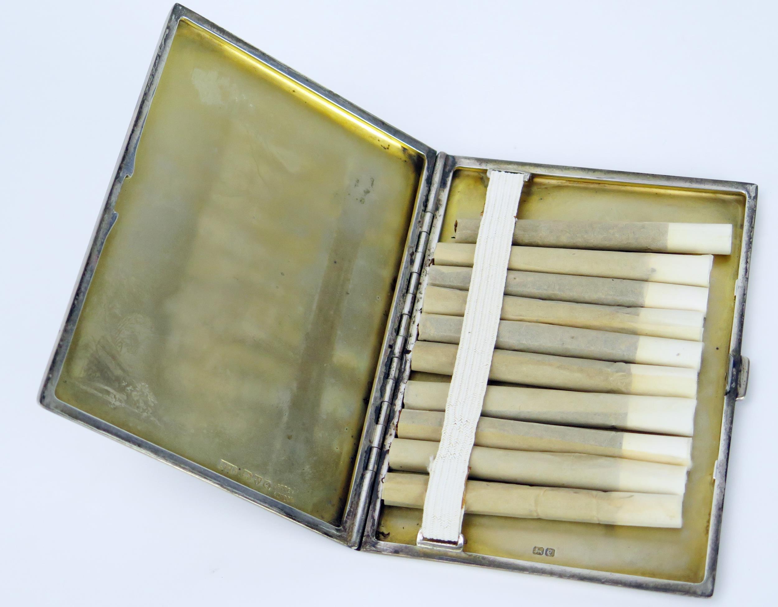 George V Asprey Silver Cigarette Case with engine turned decoration, 11.5x8.5cm, Chester 1930, 188g - Image 2 of 2