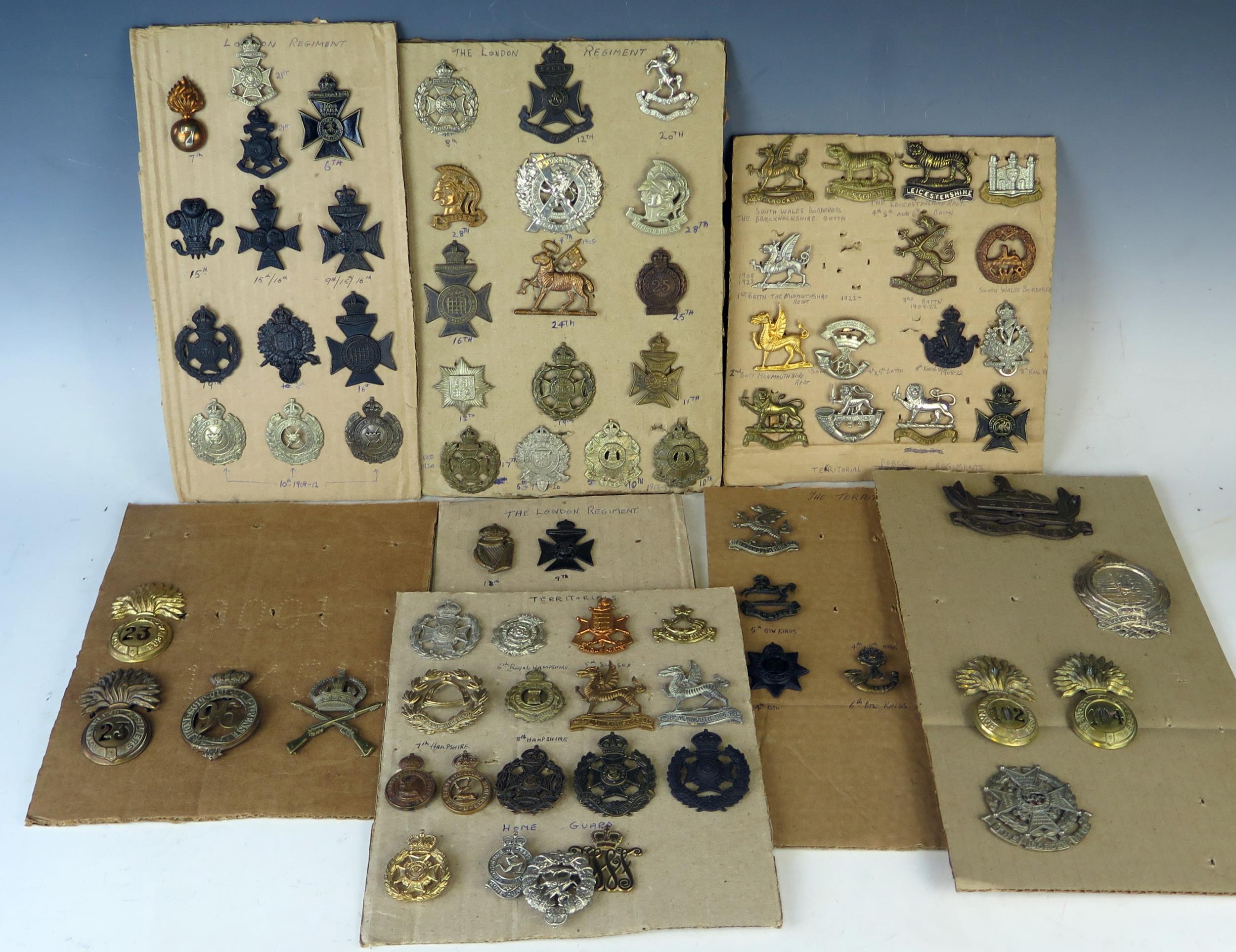 Collection of Military Cap Badges including 102 and 104 Bengal Fusiliers, Mine Clearance Service,