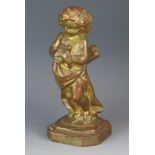 19th Century Carved Giltwood Figure holding a bird and with quiver to the back, 17cm high