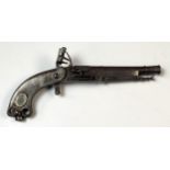 18th Century Style Flintlock Pistol, all steel construction, 7/75" barrel