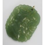 Chinese Carved Jadeite Pendant with pierced foliate decoration, 57.5x45mm, 25.5g