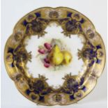 Royal Worcester Dessert Dish of lobed circular form, decorative with pears and raspberry, signed