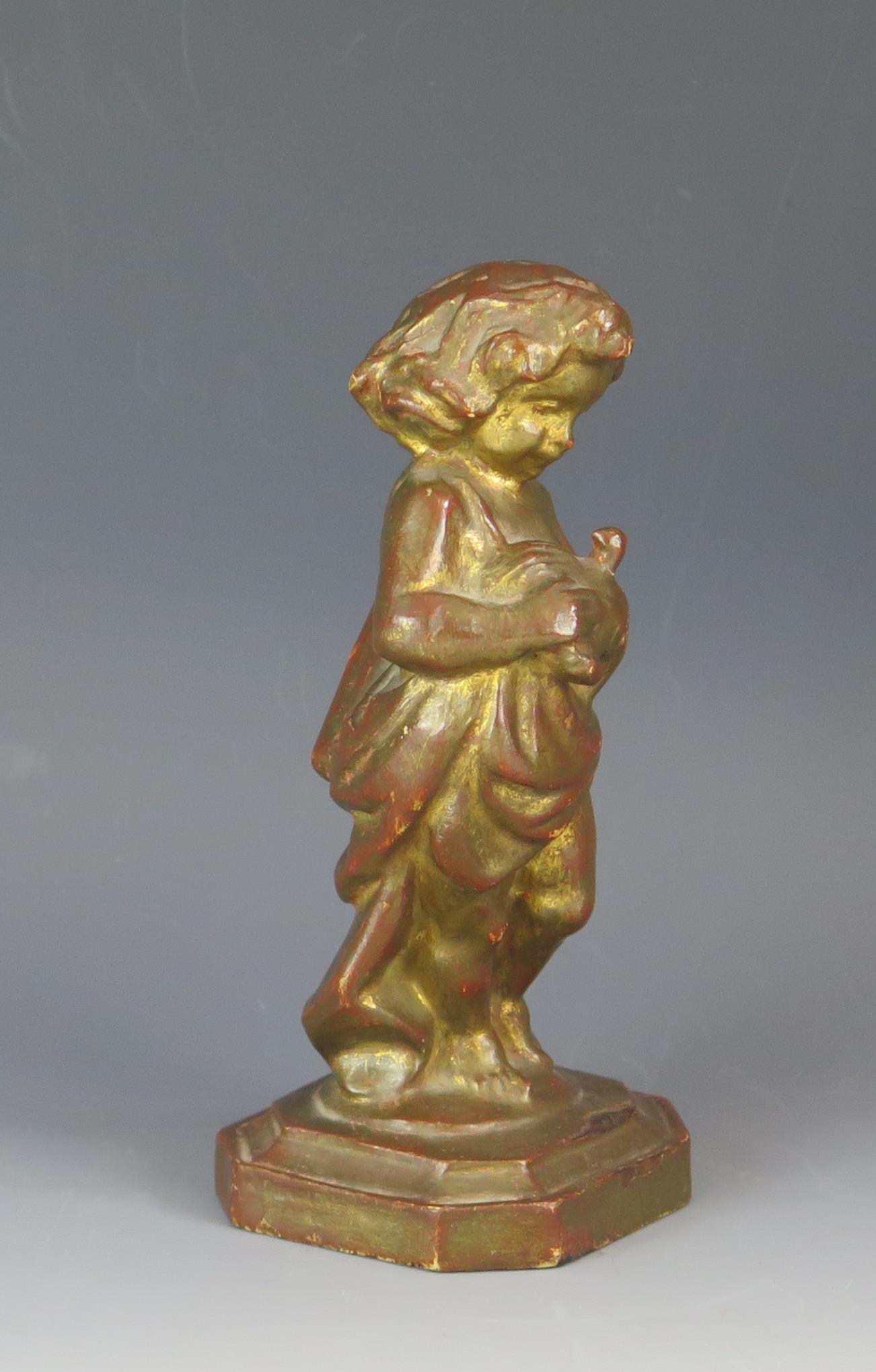 19th Century Carved Giltwood Figure holding a bird and with quiver to the back, 17cm high - Image 2 of 2