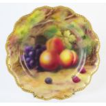 Royal Worcester Fruit Painted Cabinet Plate, of lobed circular form, decorated with peaches,